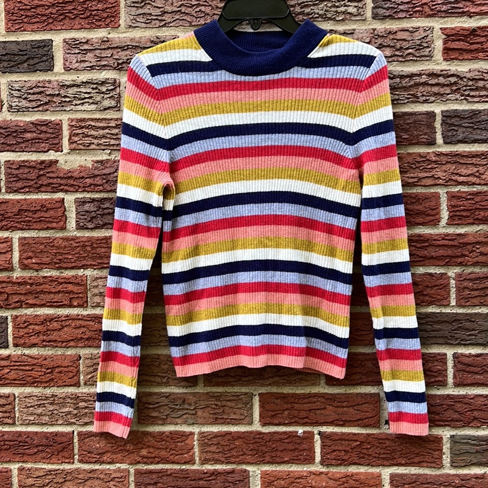 Madewell Mock Neck Sweater in Stripe Size Medium